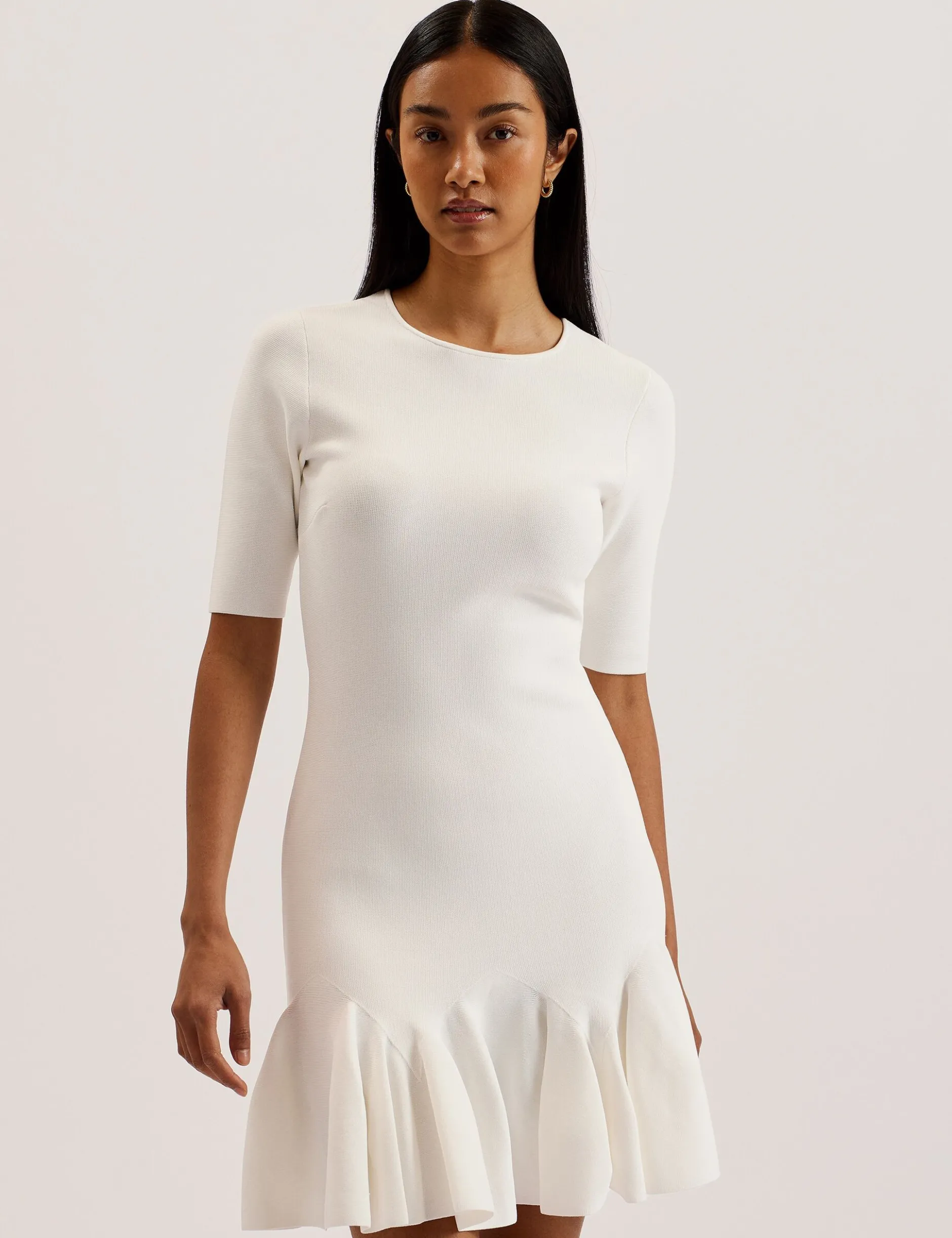 Pleated Hem Knitted Bodycon Mini Dress
