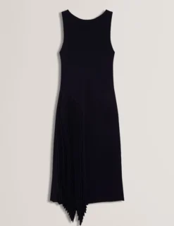 Pleated Panel Sleeveless Knitted Midi Dress