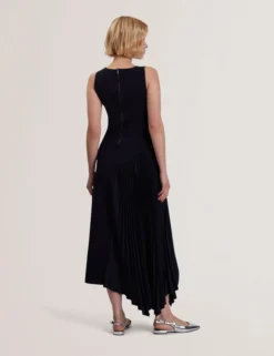 Pleated Panel Sleeveless Knitted Midi Dress