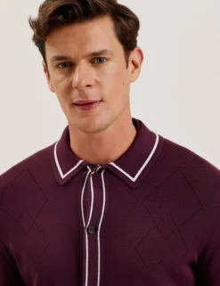 Pointelle Diamond Knitted Long Sleeve Shirt