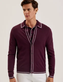 Pointelle Diamond Knitted Long Sleeve Shirt