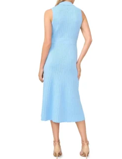Pointelle Knit Collared Neck Midi Dress