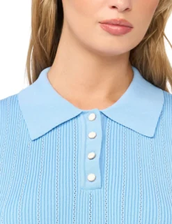 Pointelle Knit Collared Neck Midi Dress