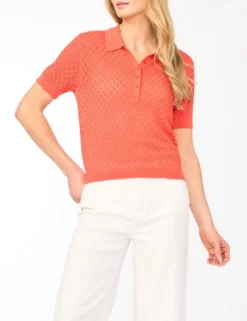 Pointelle Knit Short Sleeve Polo Shirt