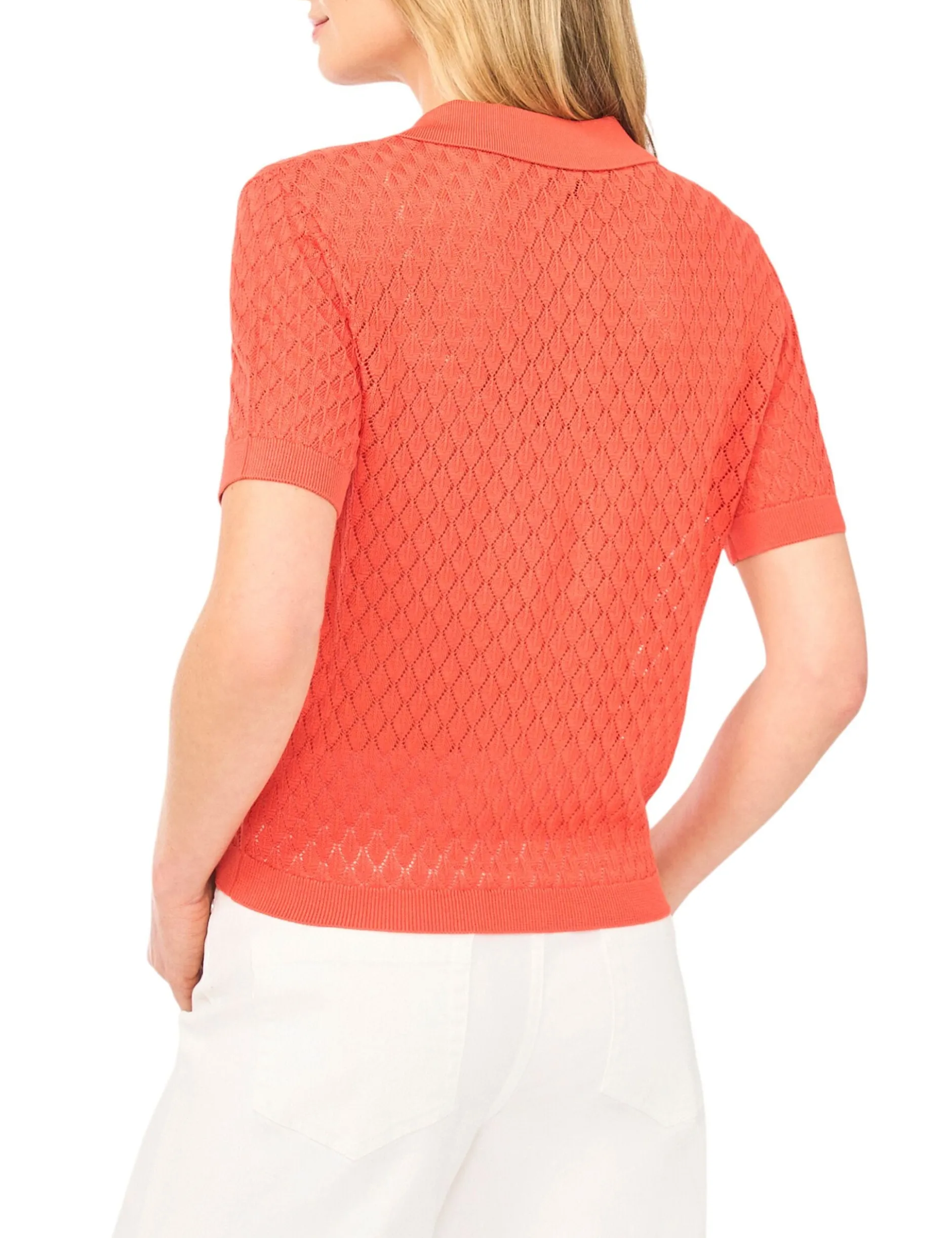 Pointelle Knit Short Sleeve Polo Shirt