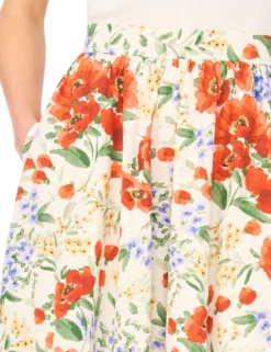 Poppy Print Cotton A-Line Midi Skirt