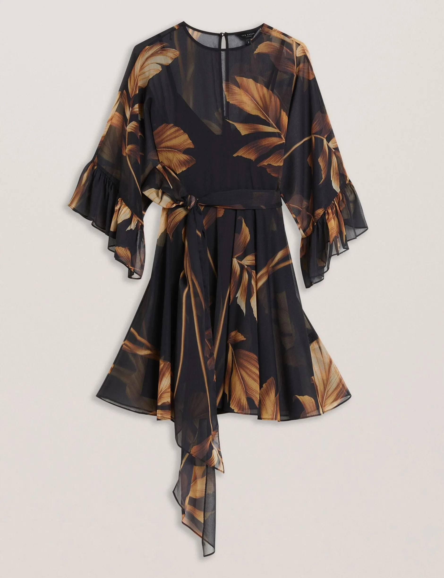 Printed Chiffon Mini Dress With Tie Waist