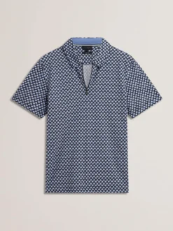 Printed Zip Neck Cotton Polo Shirt