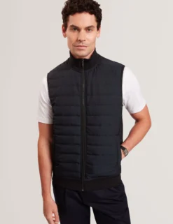 Quilted Front Funnel Neck Zip-Up Gilet
