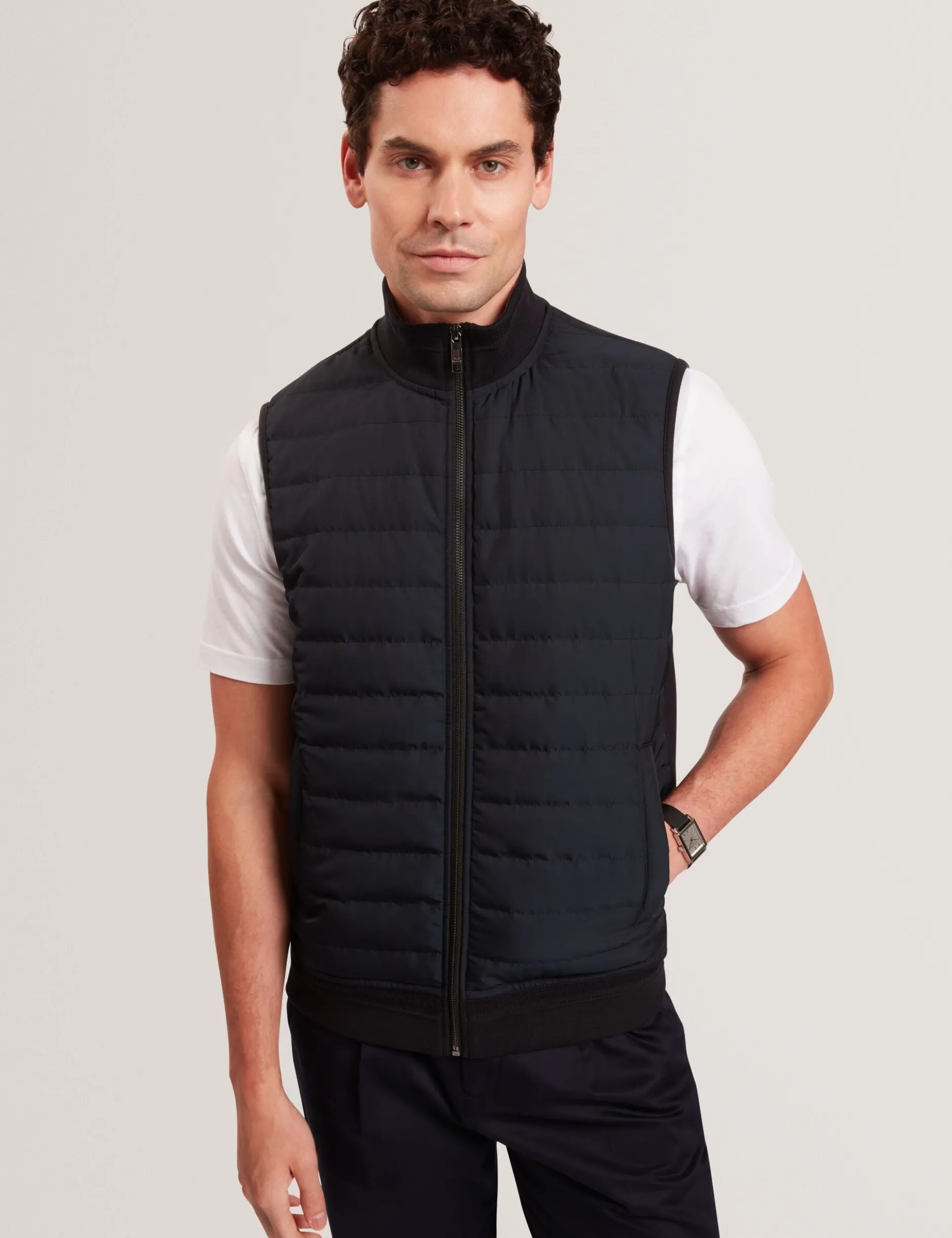 Quilted Front Funnel Neck Zip-Up Gilet