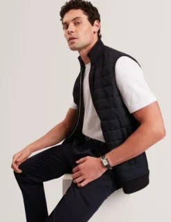 Quilted Front Funnel Neck Zip-Up Gilet
