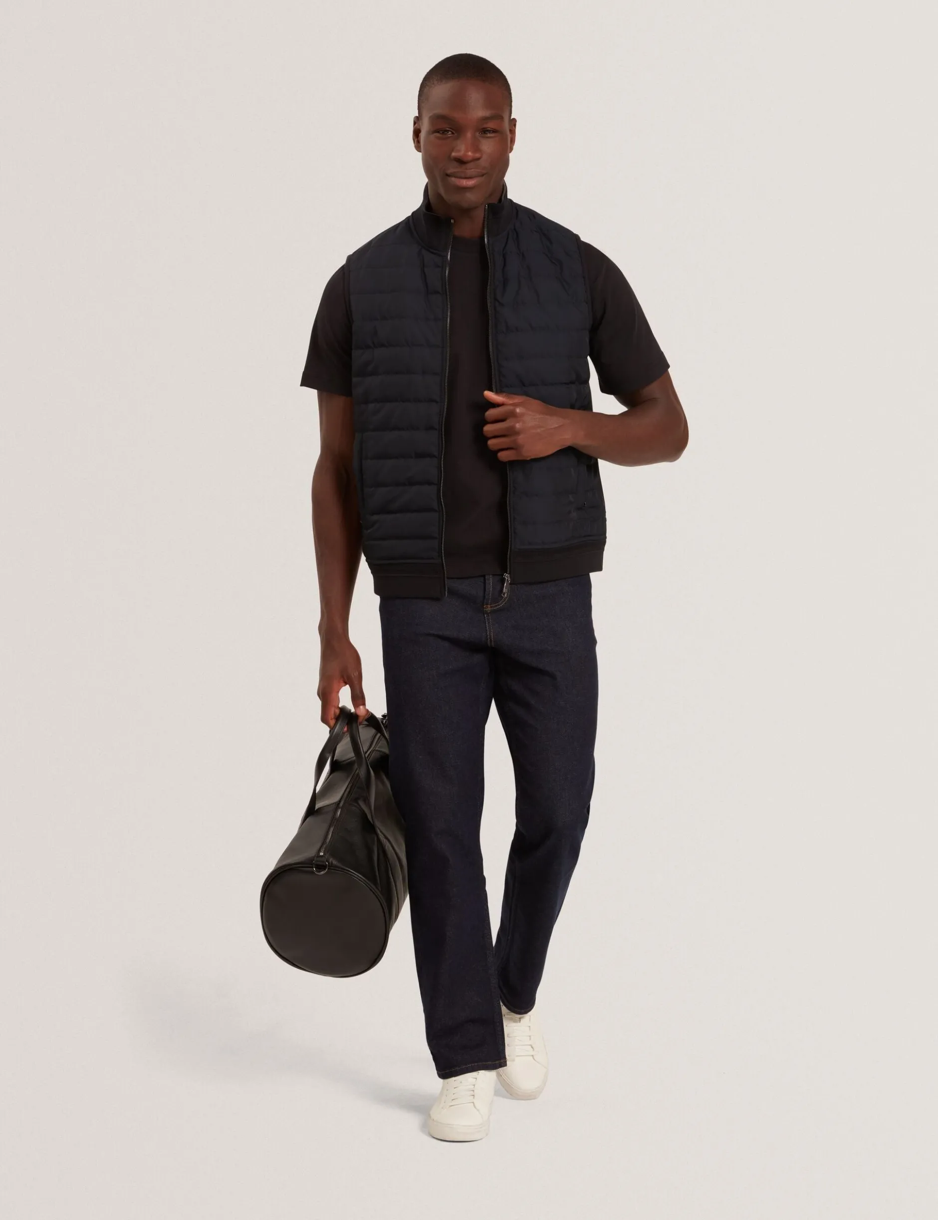 Quilted Front Funnel Neck Zip-Up Gilet