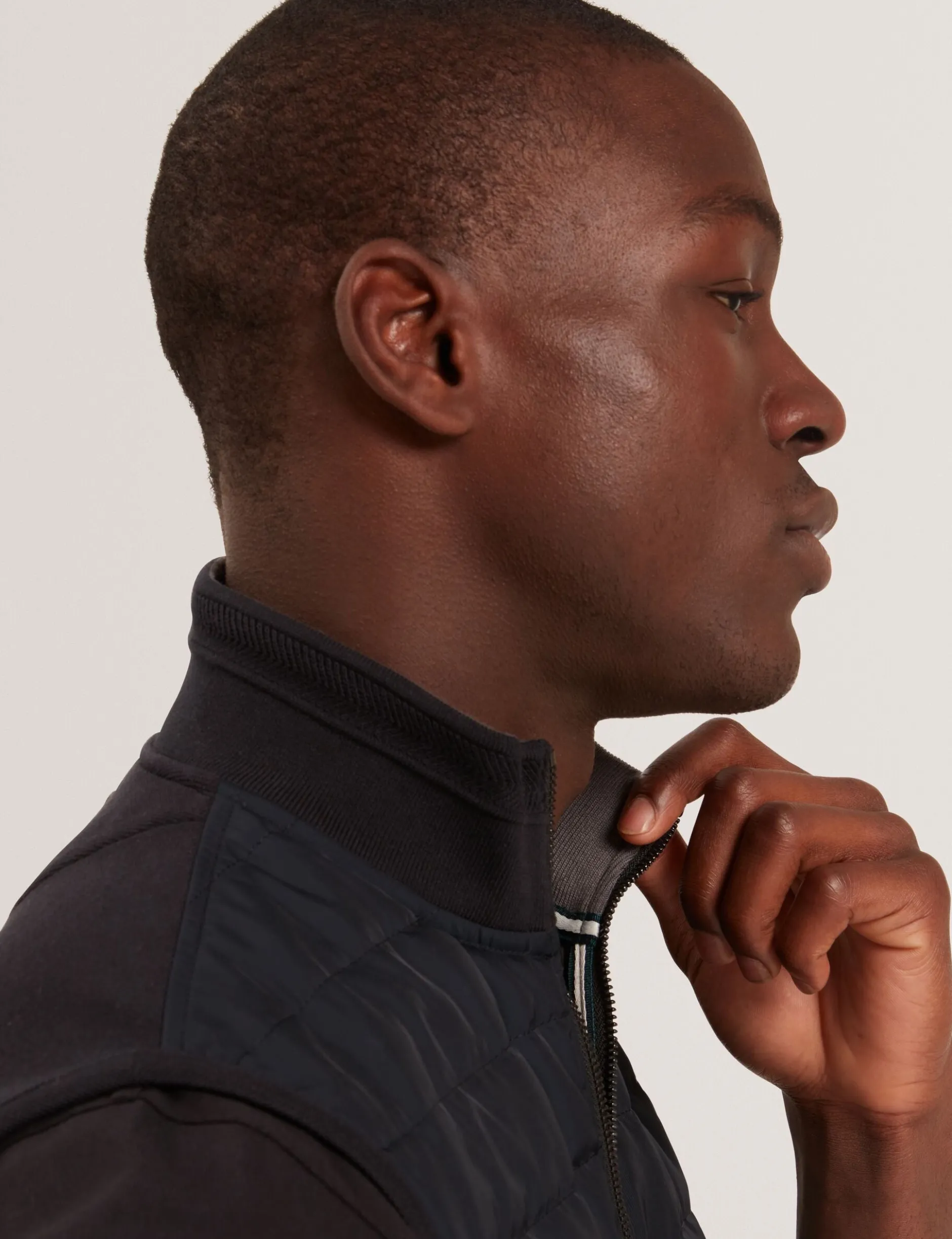 Quilted Front Funnel Neck Zip-Up Gilet