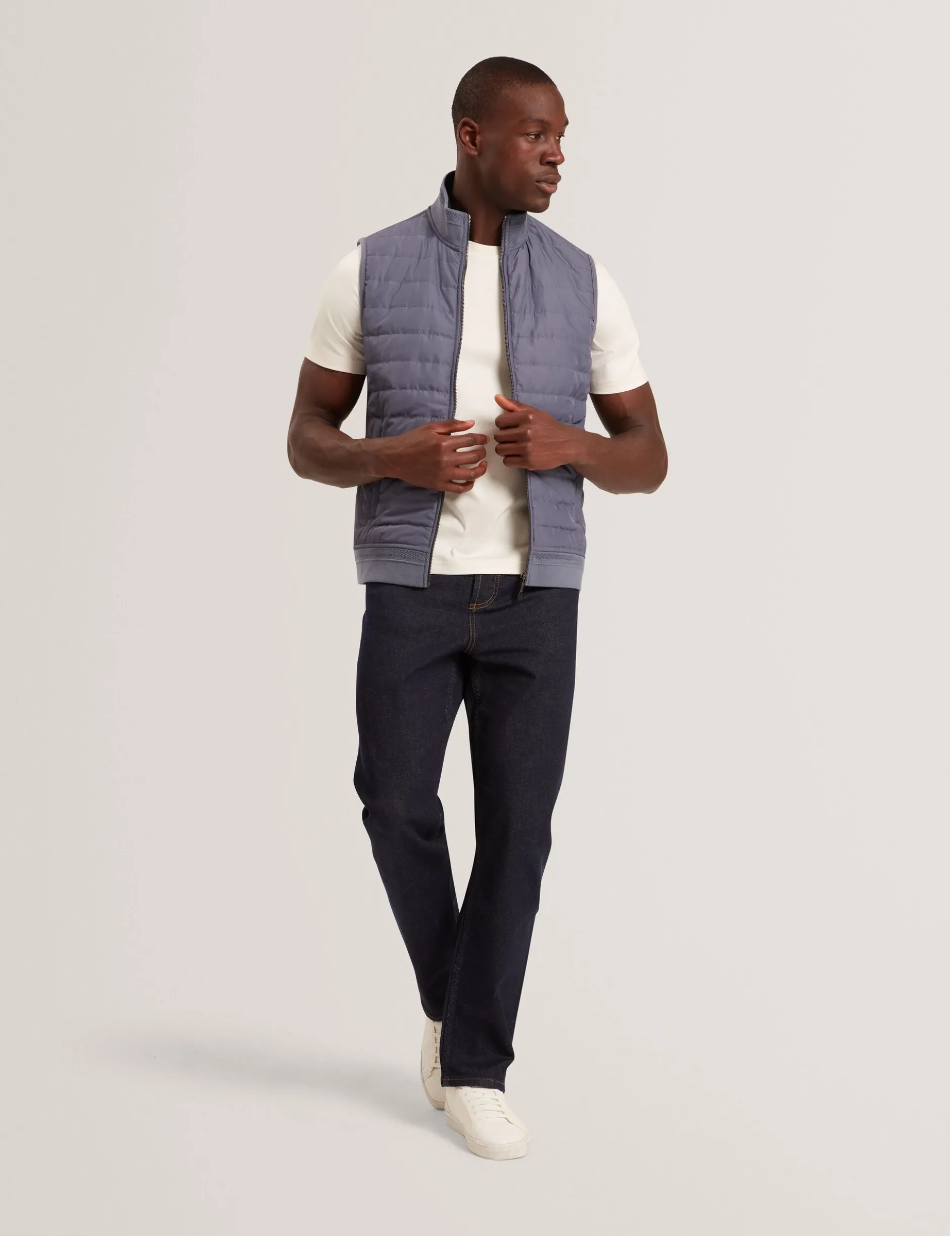 Quilted Front Funnel Neck Zip-Up Gilet