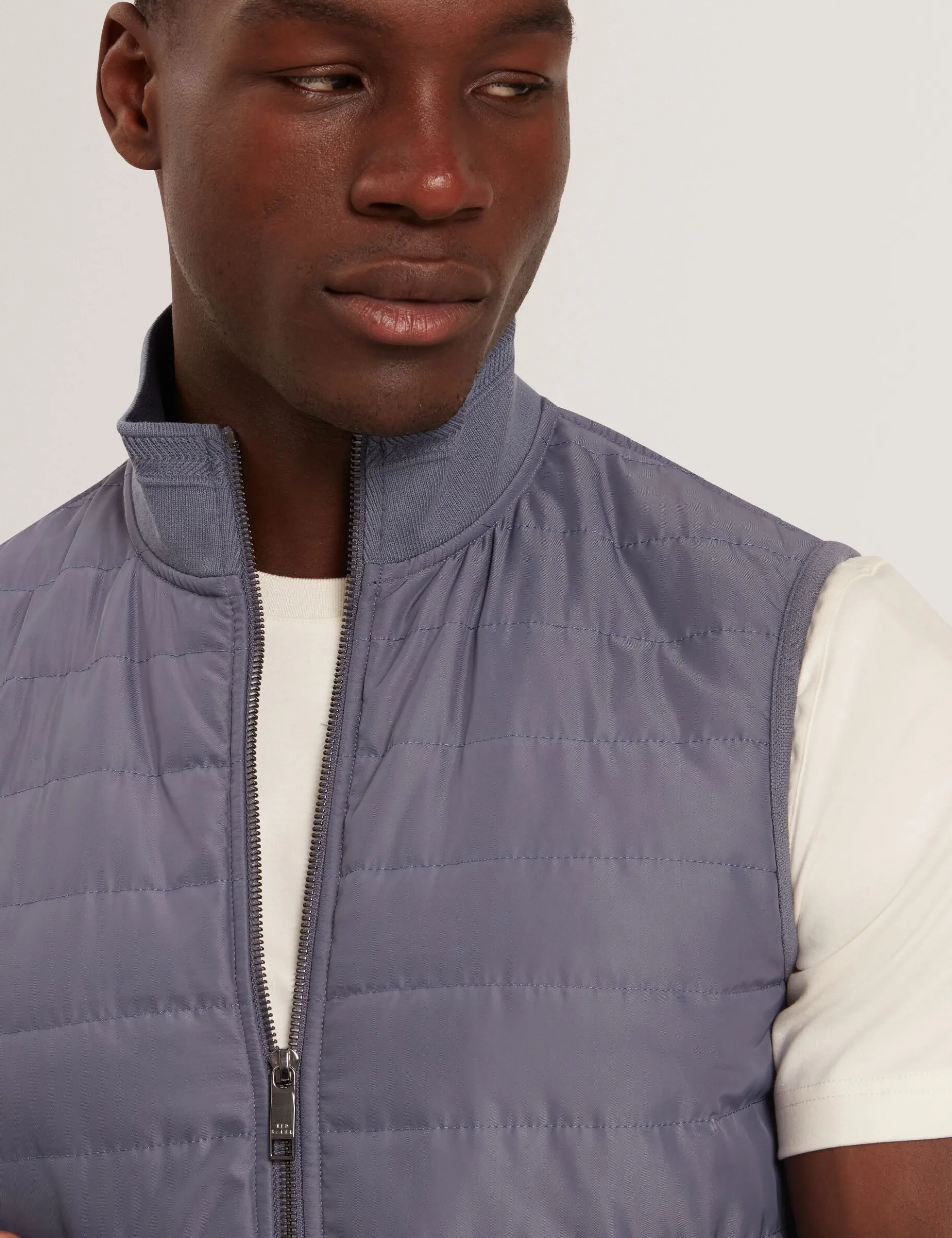 Quilted Front Funnel Neck Zip-Up Gilet