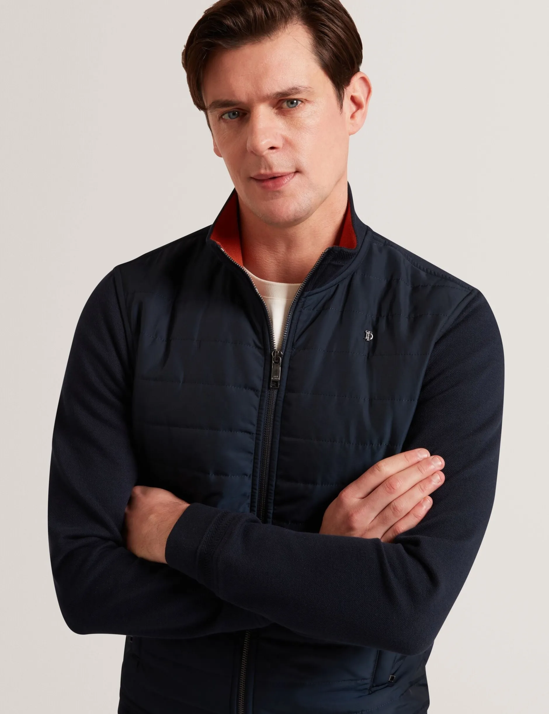 Quilted Front Zip-Through Knit Jacket