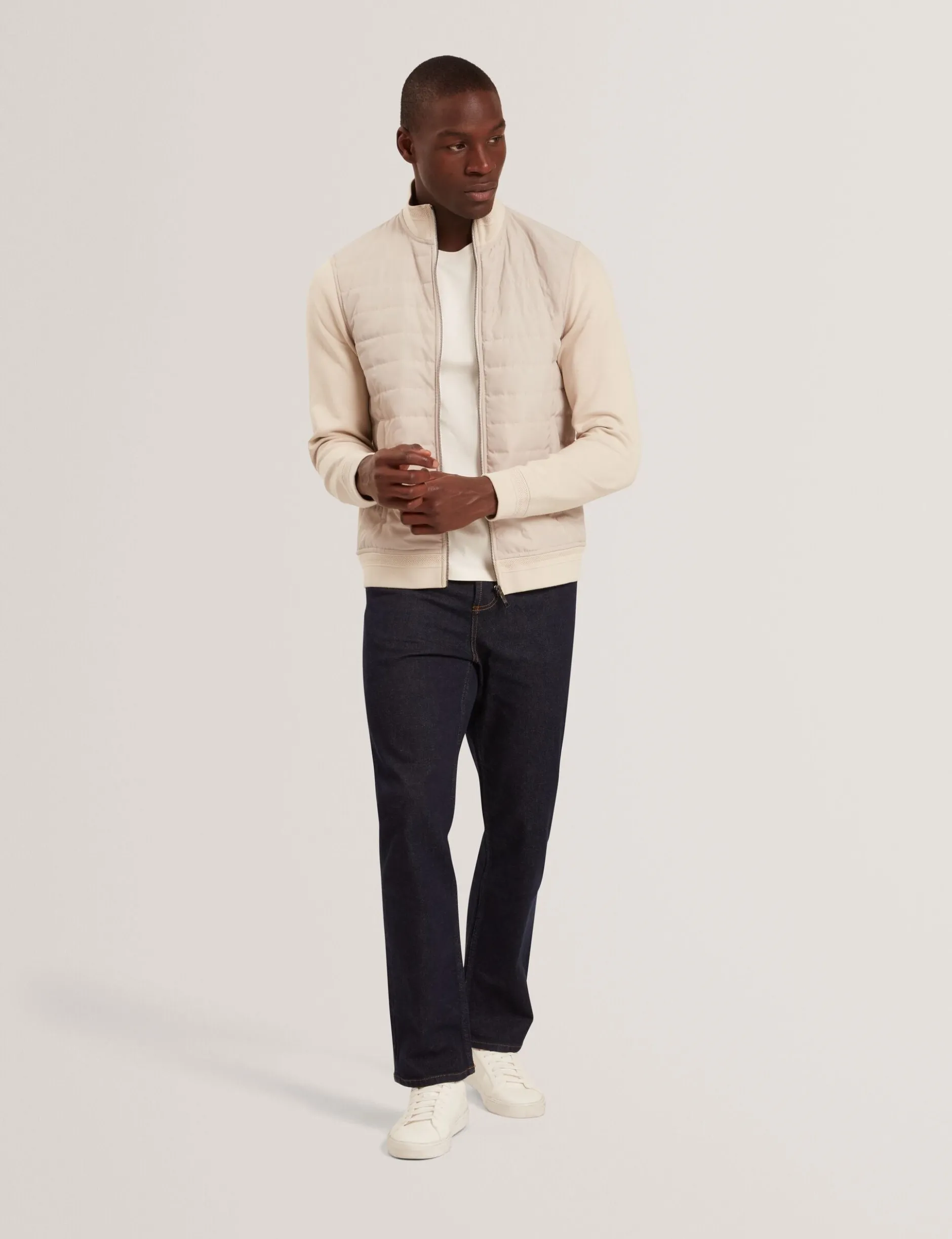 Quilted Front Zip-Through Knit Jacket