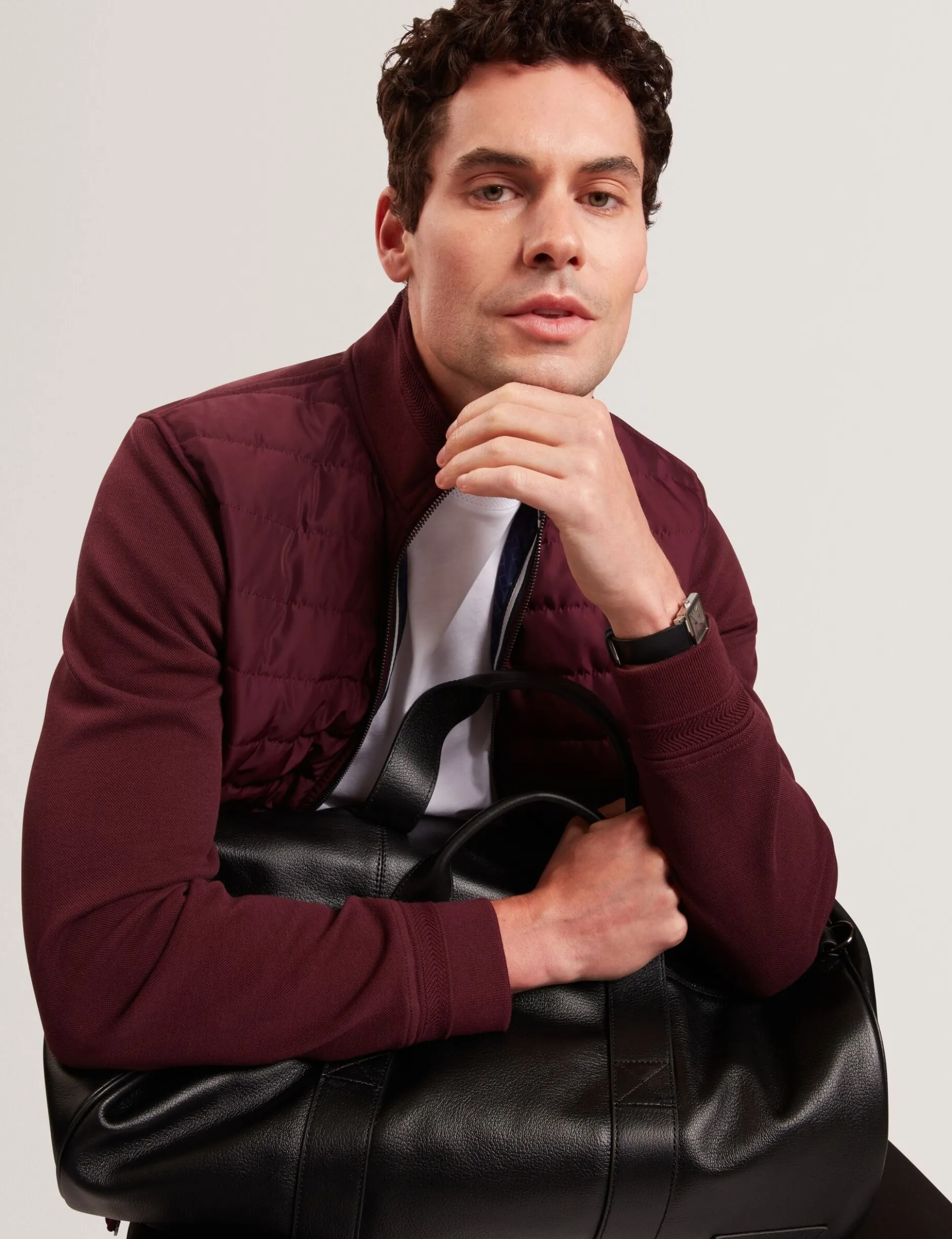 Quilted Front Zip-Through Knit Jacket