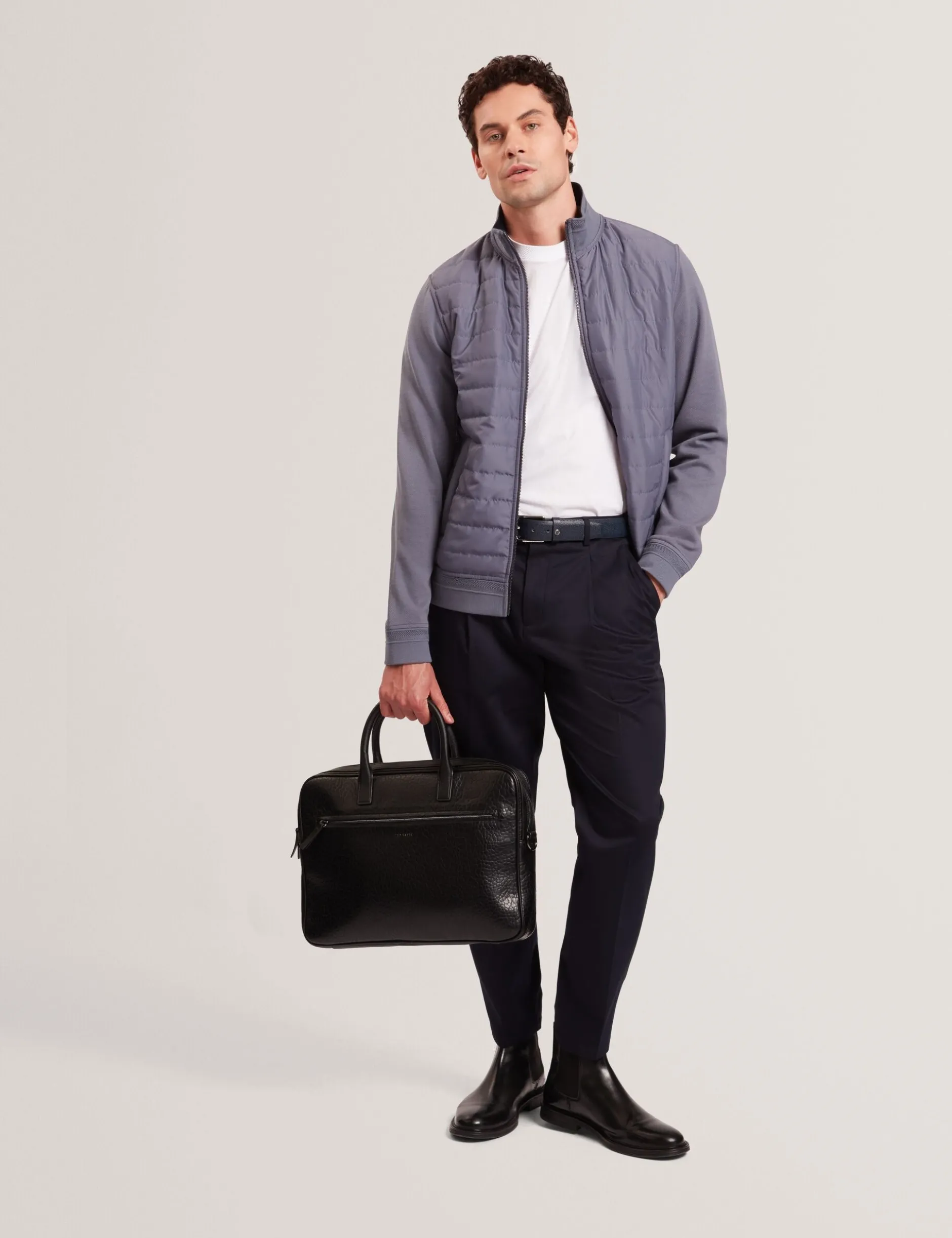 Quilted Front Zip-Through Knit Jacket