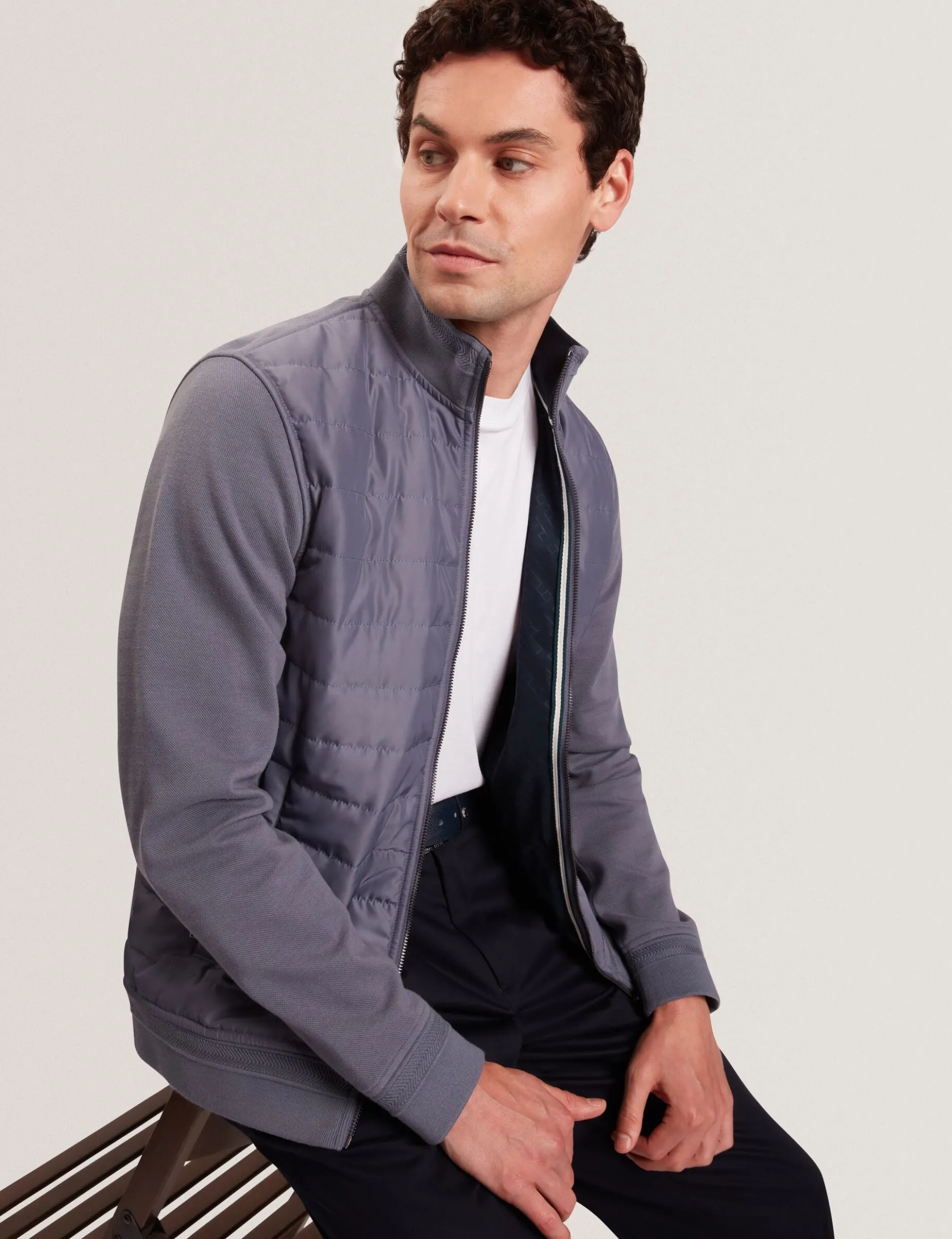 Quilted Front Zip-Through Knit Jacket