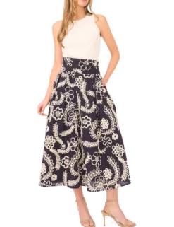 Raised Embroidery Cotton Midi Skirt
