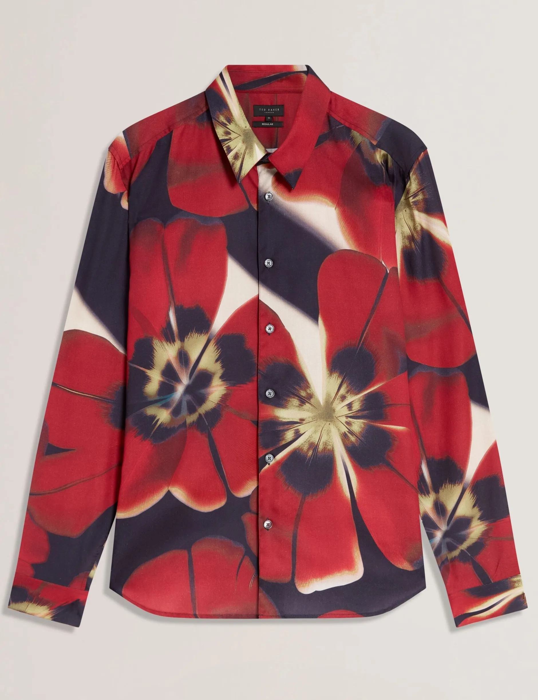 Red Blooms Print Cotton Stretch Shirt