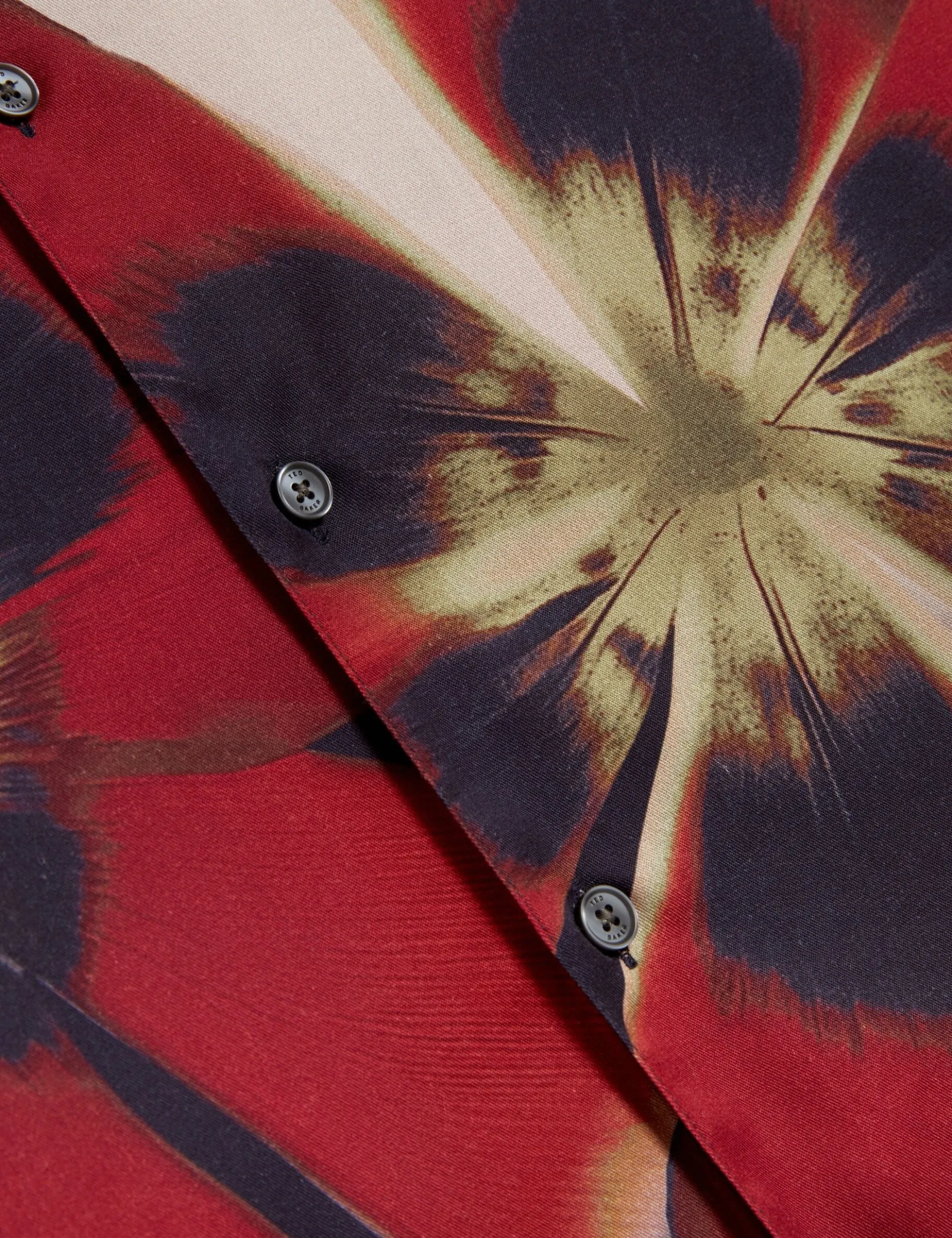 Red Blooms Print Cotton Stretch Shirt