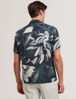Relaxed Floral Short Sleeve Linen Shirt