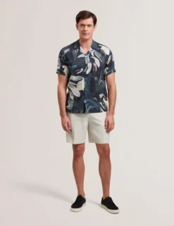 Relaxed Floral Short Sleeve Linen Shirt