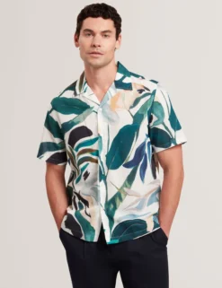 Relaxed Floral Short Sleeve Linen Shirt