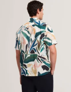 Relaxed Floral Short Sleeve Linen Shirt
