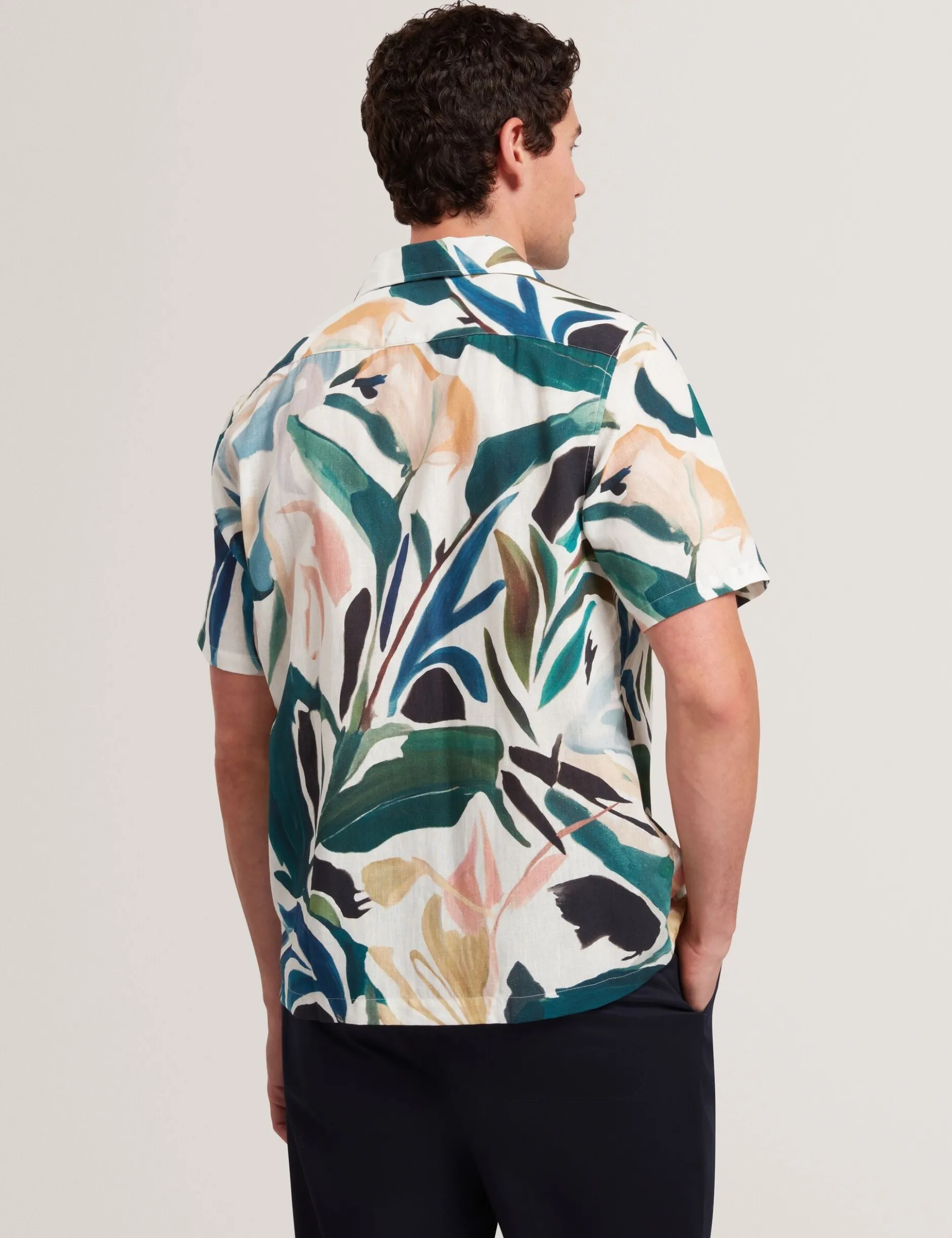 Relaxed Floral Short Sleeve Linen Shirt