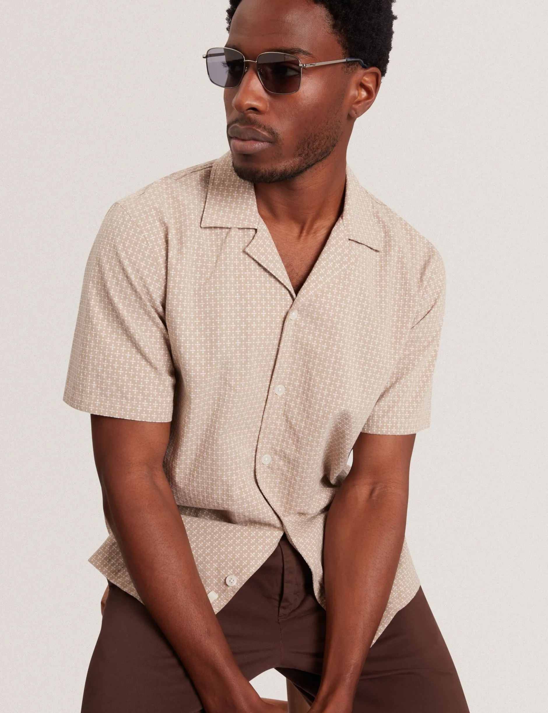 Relaxed Geo Stitch Short Sleeve Shirt