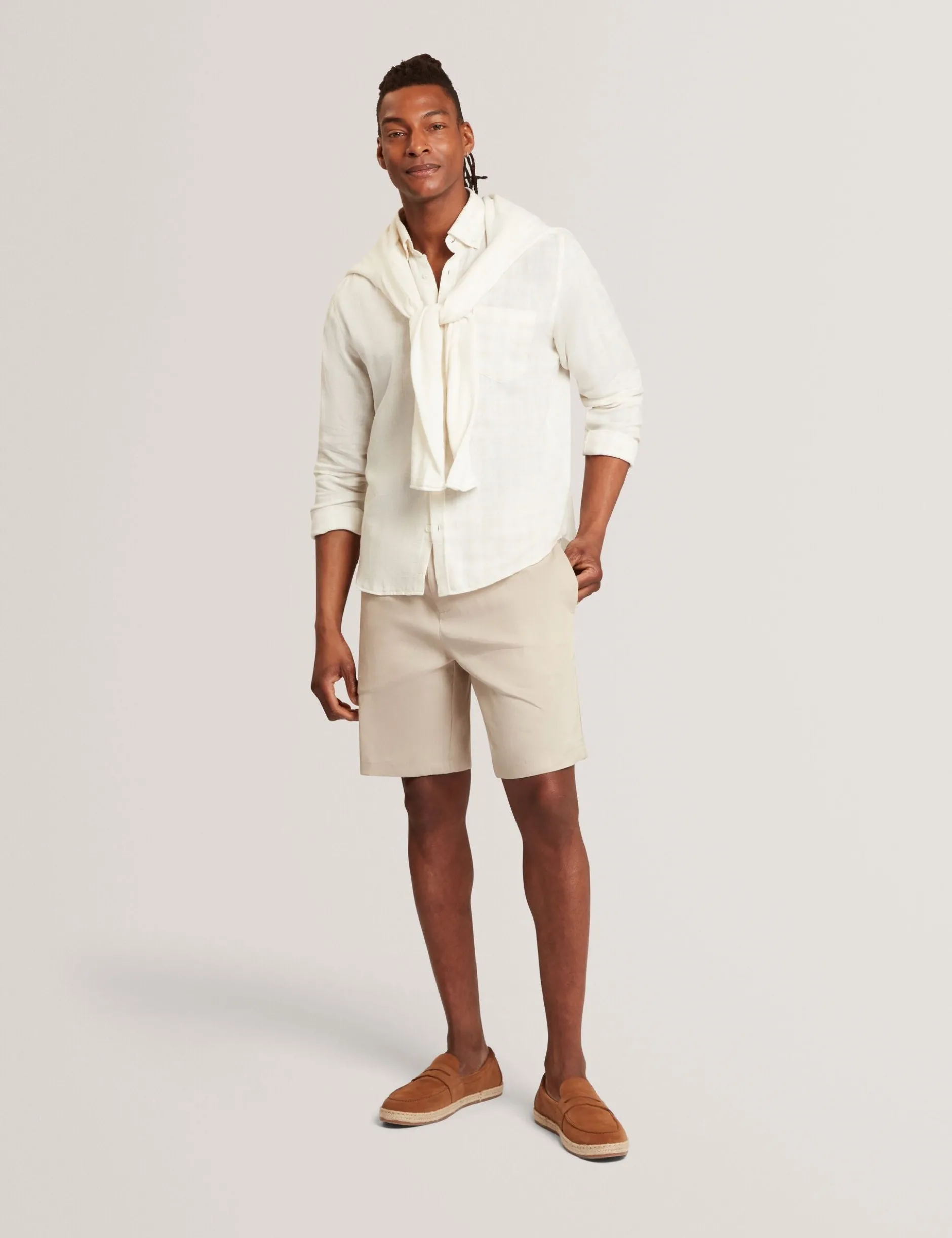 Relaxed Marl Check Linen Blend Long Sleeve Shirt
