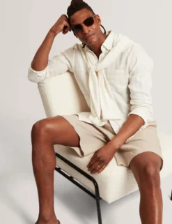 Relaxed Marl Check Linen Blend Long Sleeve Shirt