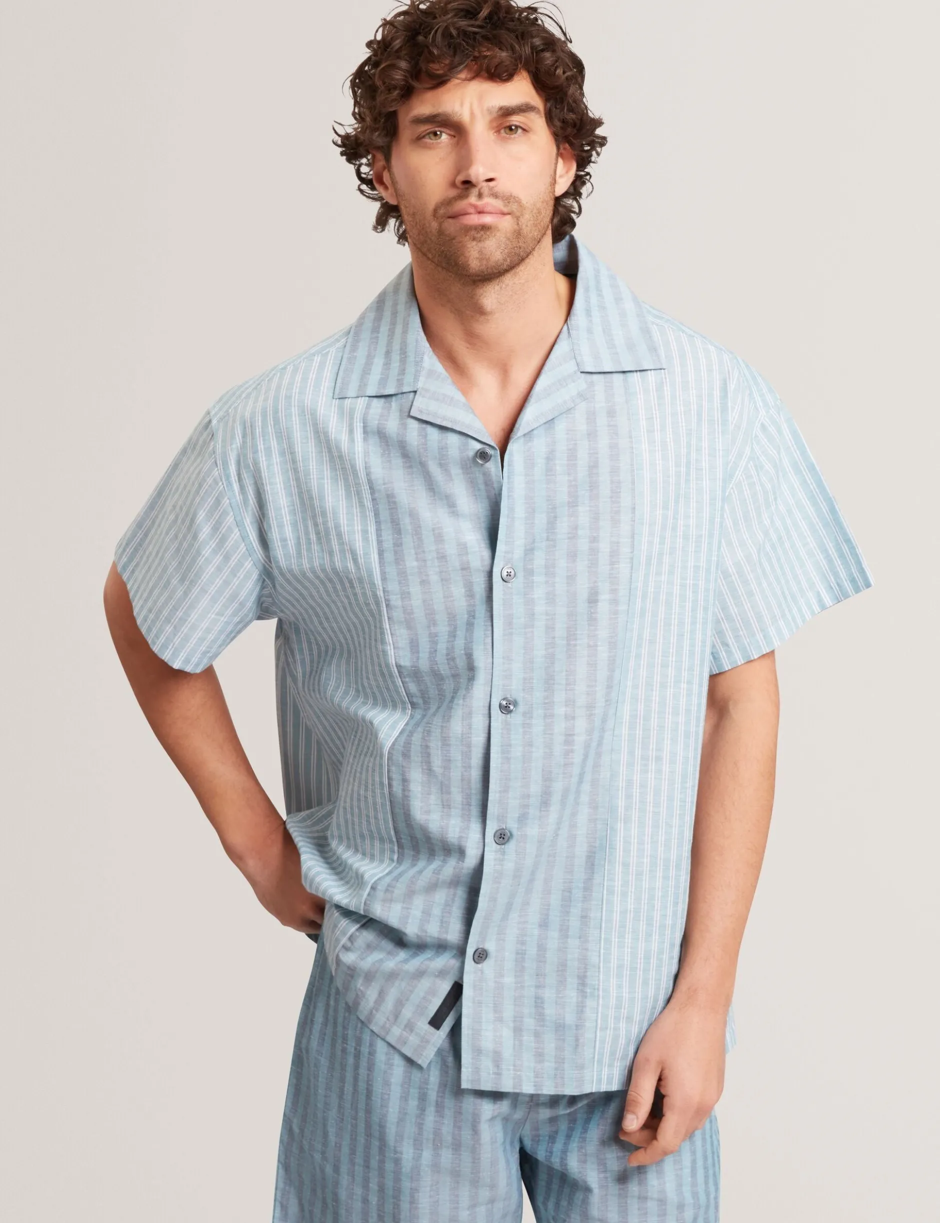 Relaxed Mixed Stripe Linen Blend Shirt