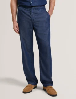 Relaxed Pull-On Chambray Pants