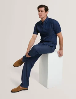 Relaxed Pull-On Chambray Pants