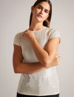 Ribbed Metallic Fitted T-Shirt