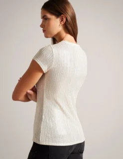 Ribbed Metallic Fitted T-Shirt