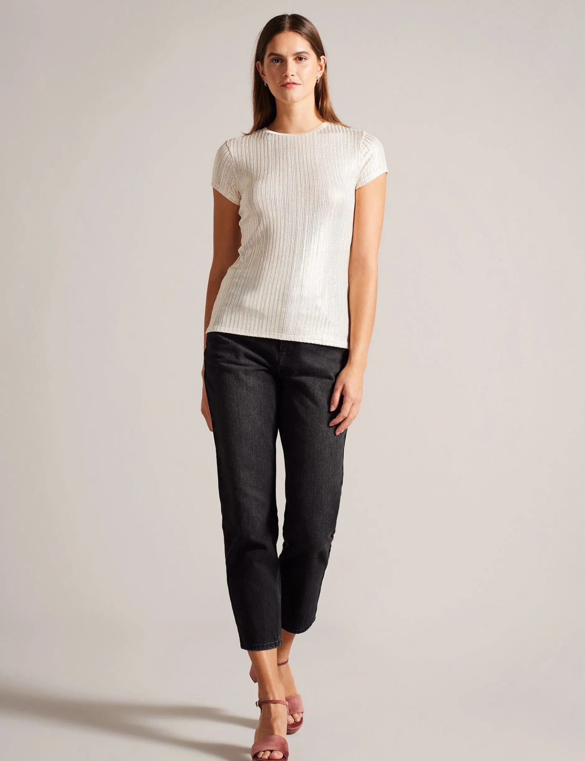 Ribbed Metallic Fitted T-Shirt