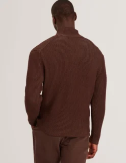 Rib Knit Funnel Neck Zip-Up Sweater
