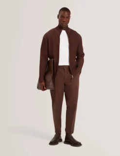 Rib Knit Funnel Neck Zip-Up Sweater