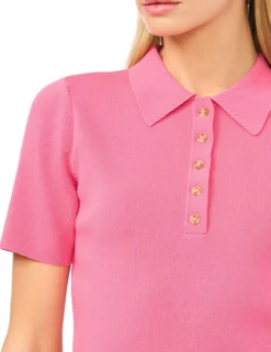Rib Knit Short Sleeve Polo Top