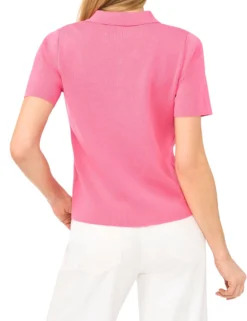 Rib Knit Short Sleeve Polo Top