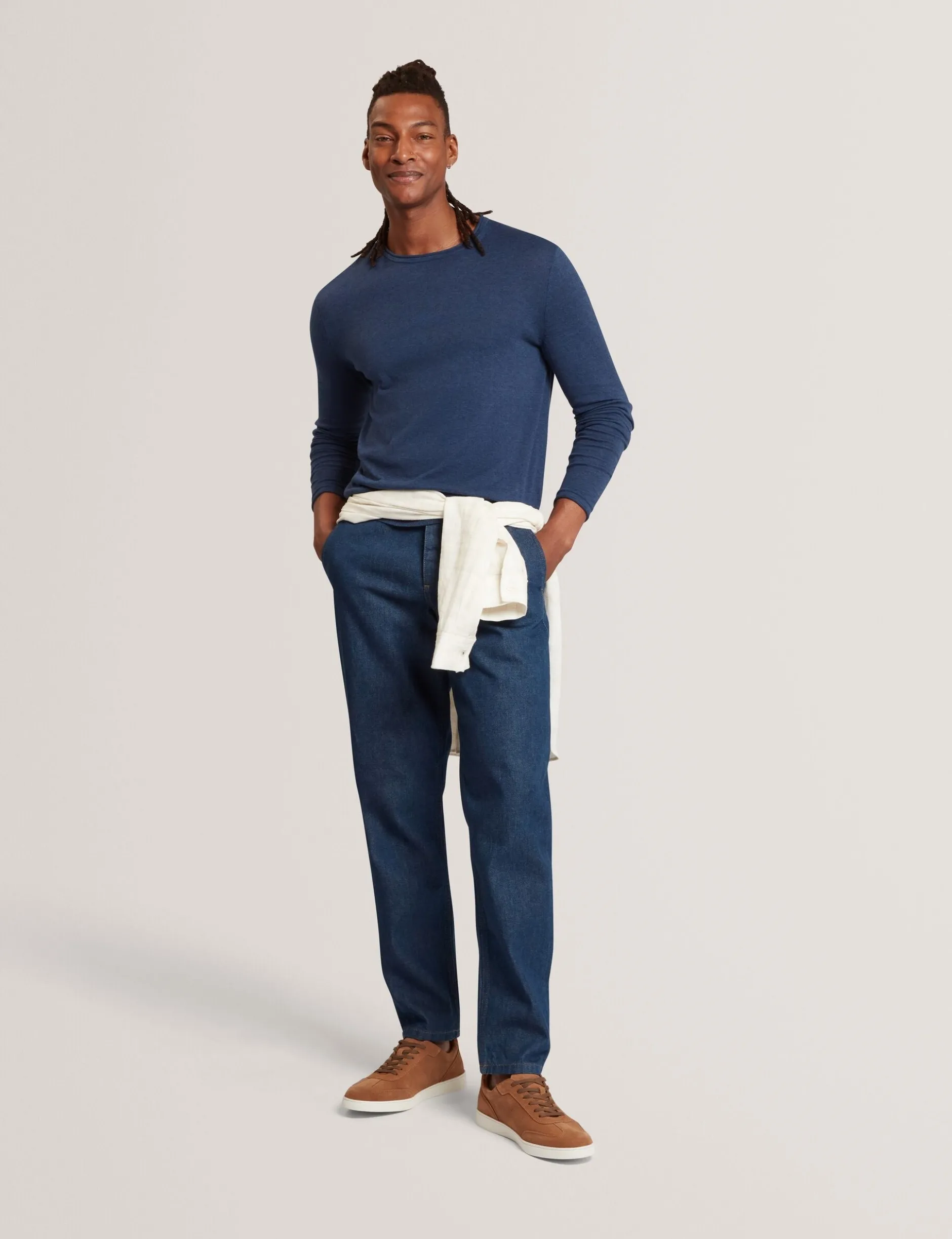 Rolled Edge Linen Blend Crew Neck Jumper
