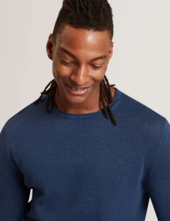 Rolled Edge Linen Blend Crew Neck Jumper