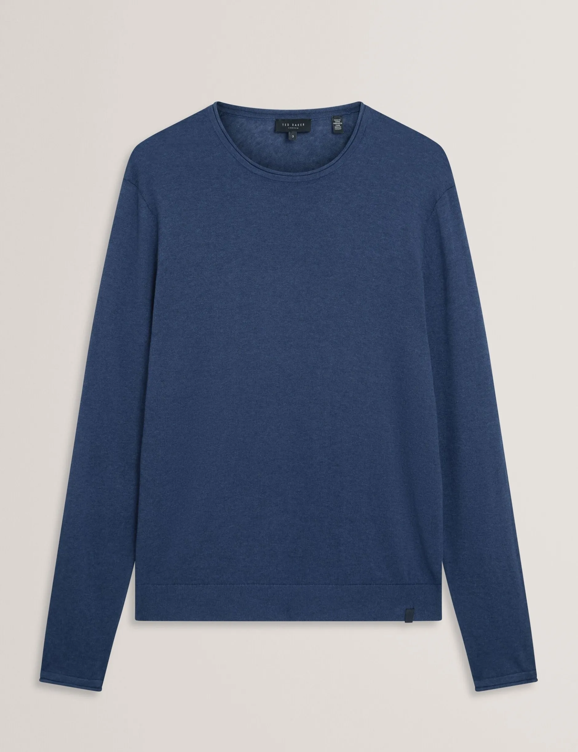 Rolled Edge Linen Blend Crew Neck Jumper