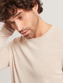 Rolled Edge Linen Blend Crew Neck Jumper