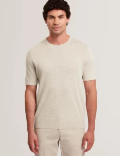Rolled Edge Linen Blend Knit T-Shirt